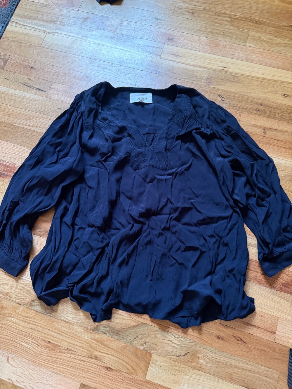 ba&sh Dark Navy V-Neck Flowing Blouse